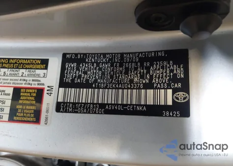 2010 Toyota Camry Le из США, поврежденный, VIN 4T1BF3EK4AU043376